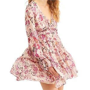 Free People Closer To The Heart Mini Dress in Pink Floral Size Small NWOT